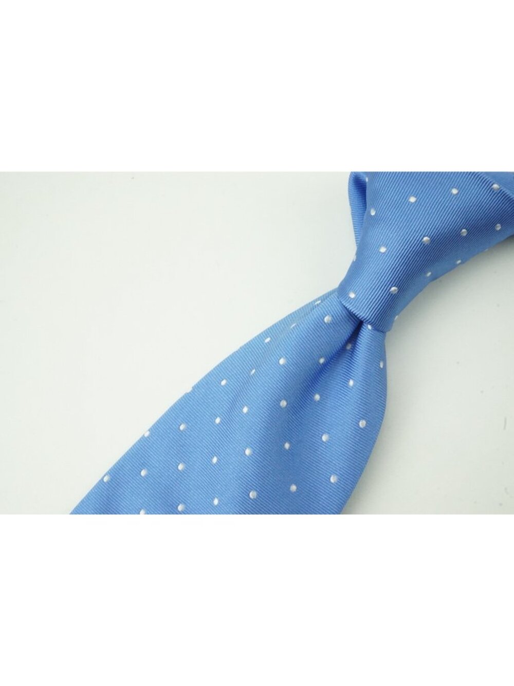 Mariano Rubinacci Baby Blue Dainty White Polkadot Silk Tie BRAND NEW